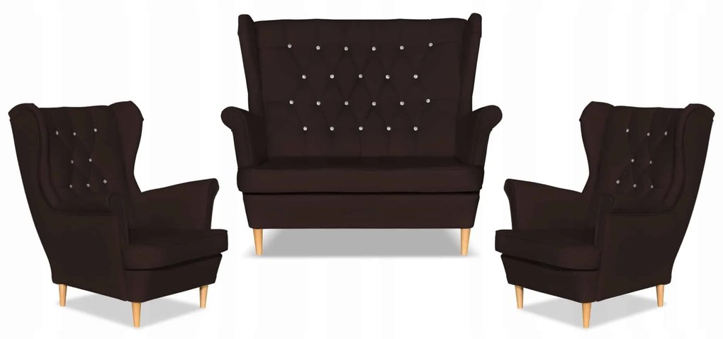 Zestaw uszak Gaja ekoskóra skaj sofa fotele Family Meble ciemny brąz