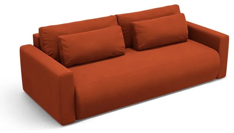 Ceglasta aksamitna rozkładana sofa ze schowkiem 238 cm Belfast – Cosmopolitan Design