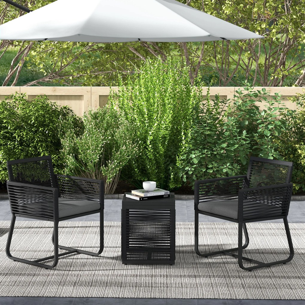 Outsunny 3-częściowy Zestaw Bistro Balkonowego/Tarasowego, odporny na warunki atmosferyczne, nowoczesny design, 53 x 57 x 77 cm, Czarny + Szary
