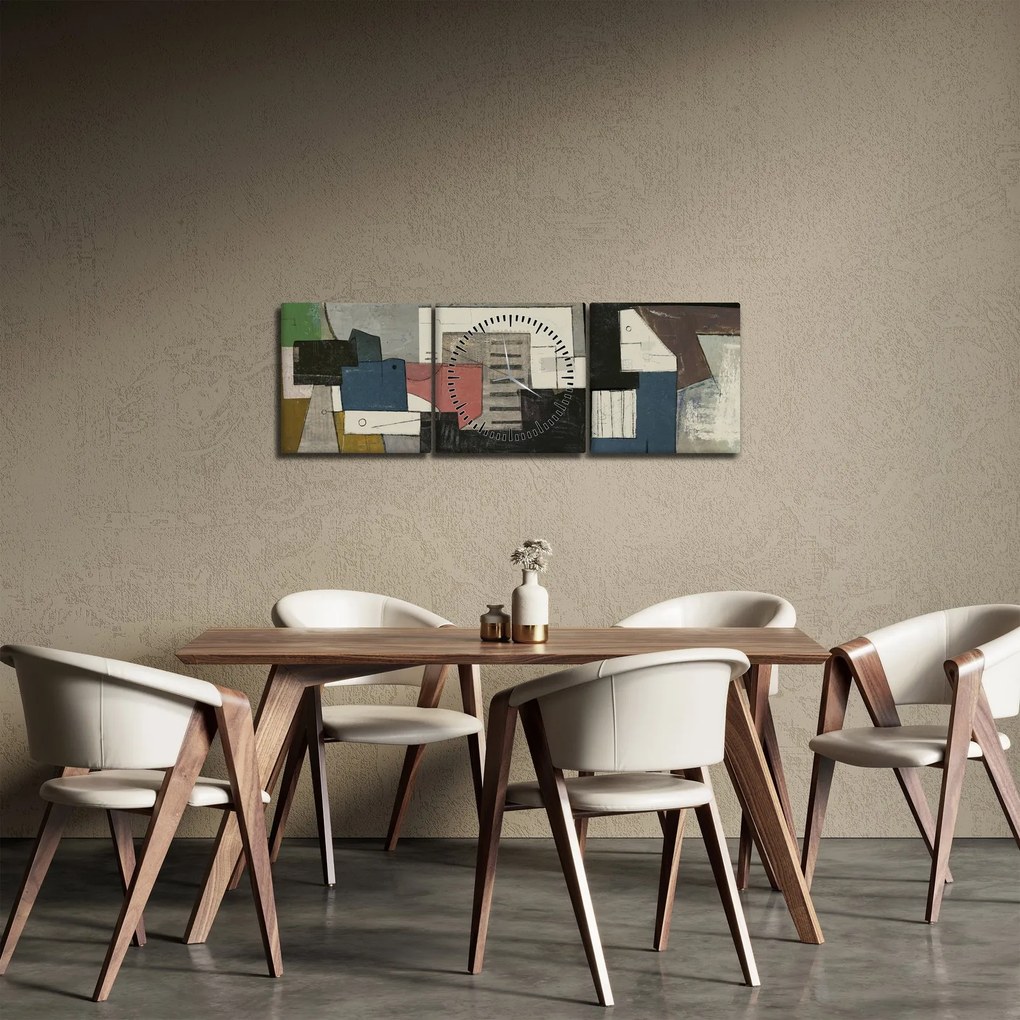 Obraz - Abstrakcja, kubizm (z zegarem) (90x30 cm)