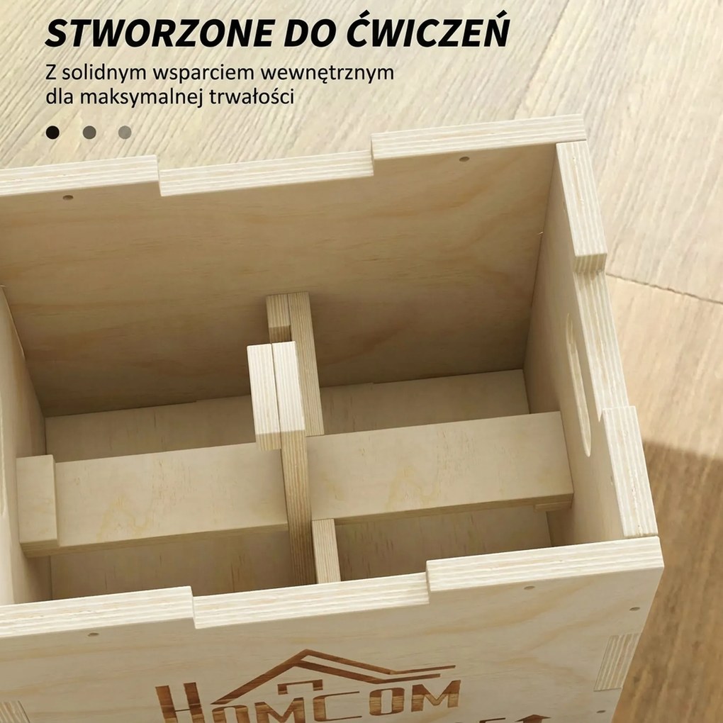 HOMCOM 3-w-1 Plyo Box drewniana skrzynia plyometryczna z 3 wysokościami skoku i uchwytami 40,5 x 35,5 x 30,5cm drewno naturalne