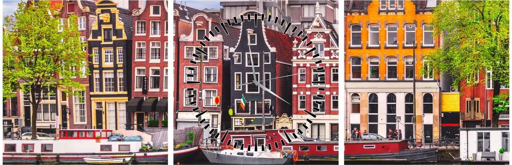 Obraz - Amsterdam, domy tańca (z zegarem) (90x30 cm)