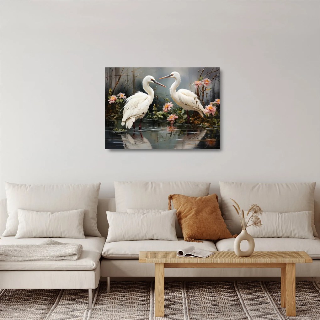 Obraz na szkle - Białe żurawie (70x50 cm)