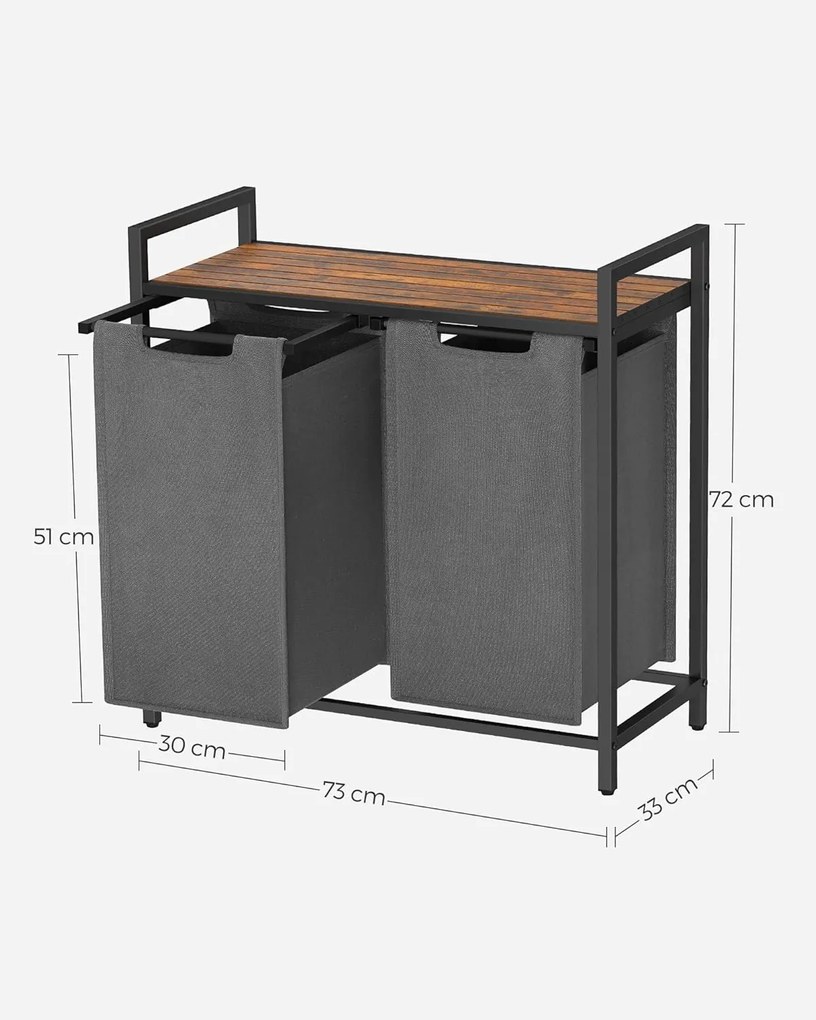 Kosz na Pranie Dwukomorowy Szary, Szafka - BLH201G01