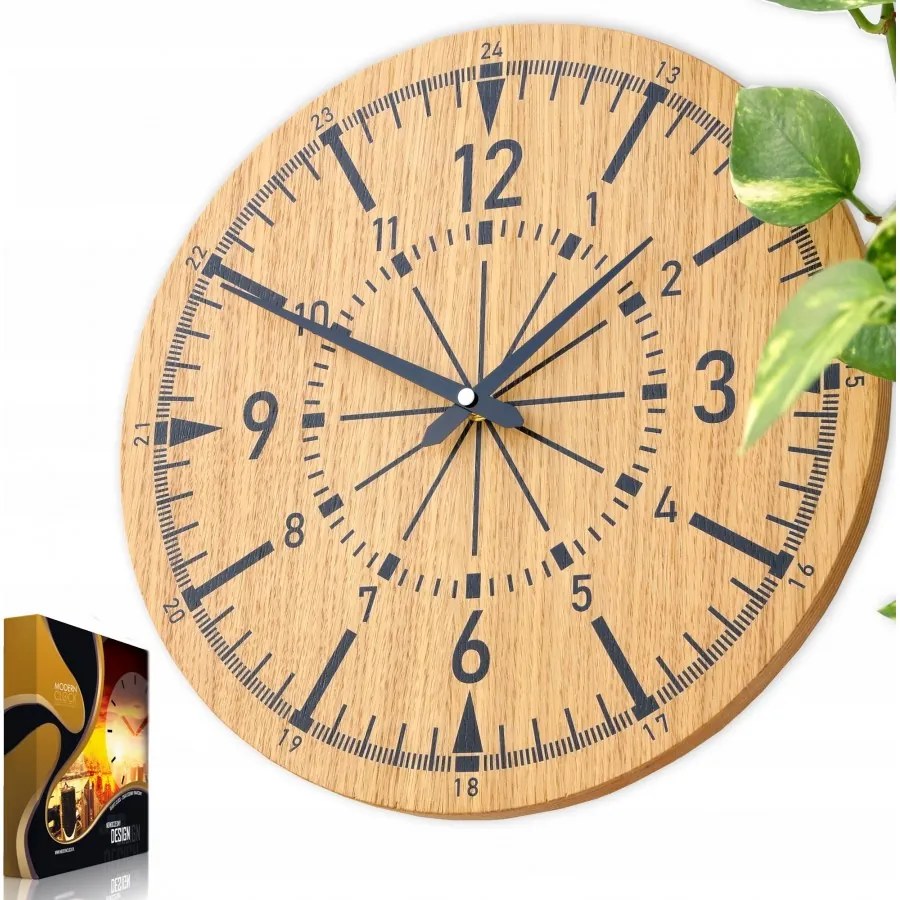 Zegar na ścianę nowoczesny drewniany z cichym mechanizmem okrągły solidny