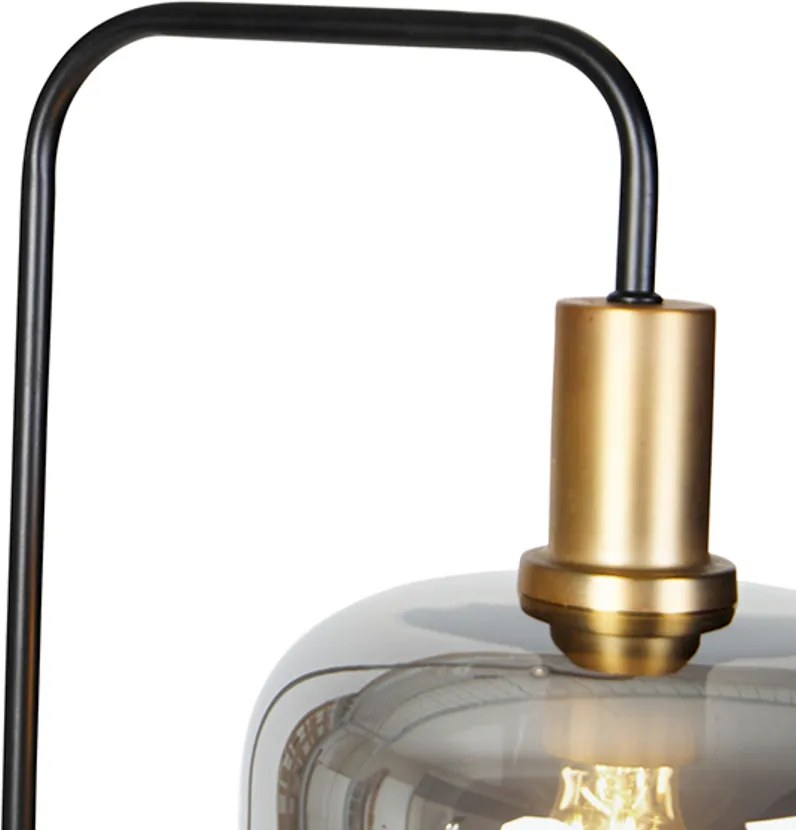 Designerska lampa podłogowa czarna ze złotem i dymionym szkłem - Zuzanna