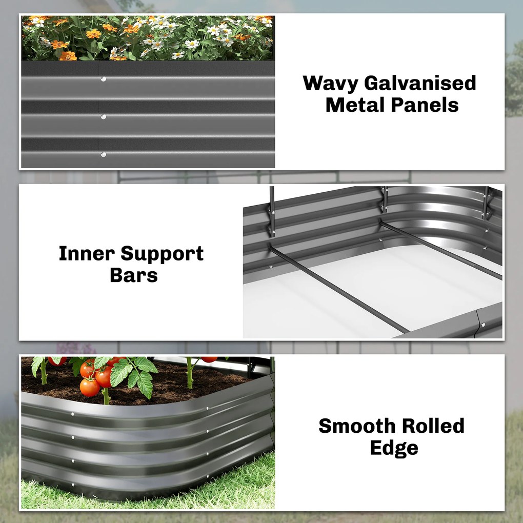 Outsunny Podwyższona grządka z kratką, metalowa donica z ochronnymi krawędziami i rękawiczkami 220 x 110 x 150 cm, ciemnoszara | Aosom PL