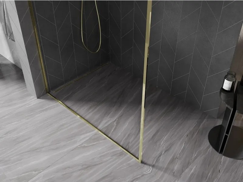 Mexen Kioto-XF ścianka prysznicowa Walk-in z ramką 90 x 202 cm, transparent 10 mm, złota - 800-090-104-50-00-X