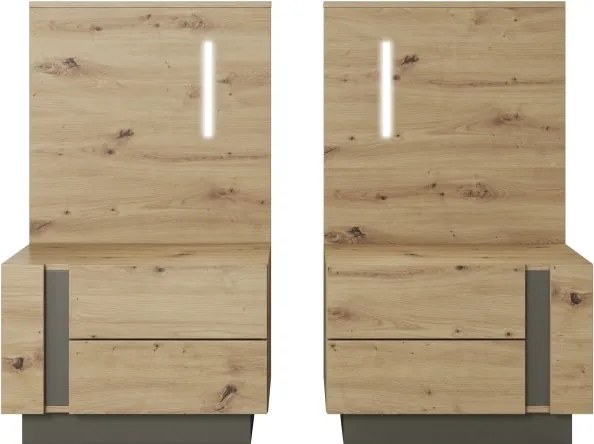 RACO Stolik Nocny Dąb Artisan z Szufladami i z Oświetleniem LED zestaw 2 szt.