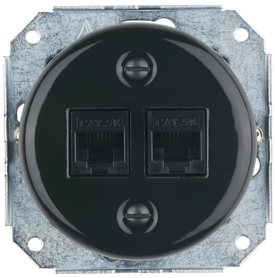 Bohemia-Design - Porcelanowe retro gniazdo Ethernet bez ramki 2x CAT.5E czarne