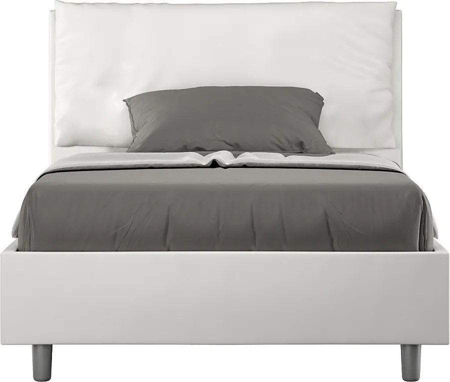 Łóżko wyposażone w stelaż z listwami tapicerowane 120x210 sztucznej skóry biały Antea Large