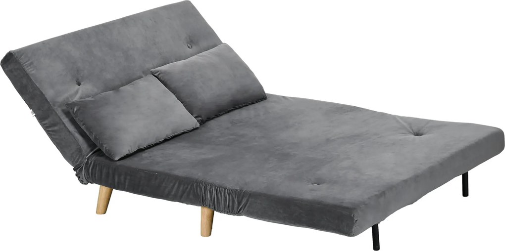 HOMCOM Sofa welurowa szara z 2 poduszkami wygodna kanapa 130x78x79 cm do salonu | Aosom PL
