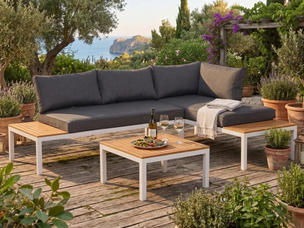 Narożnik Modułowy Stalowy 2 Sofy Stolik Kawowy Biały OUTLET VENTO