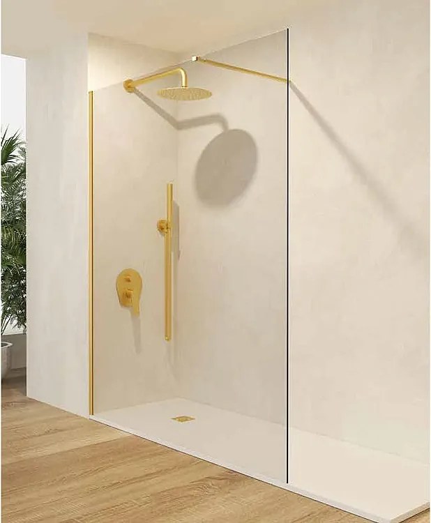 Stały panel prysznicowy Walk In | Szkło hartowane 6 mm, antykamień, przezroczyste | Wysokość 195 cm | Oro Cepillado 100cm