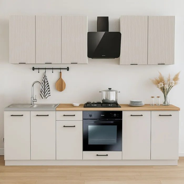 Zestaw Mebli Kuchennych MODERN 260 cm Kaszmir Ryflowany Nowoczesny