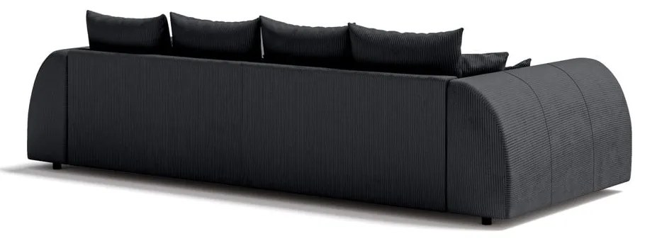 Czarna sztruksowa rozkładana sofa 310 cm Vanessa – Ropez