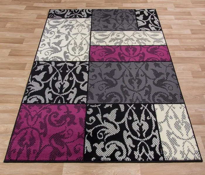 Dywan nowoczesny Luna Elements  Patchwork Czarno-Fioletowy  140 cm x 200 cm