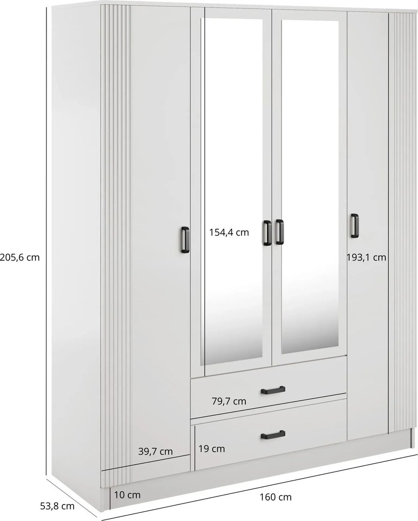 Szafa czterodrzwiowa z lustrem dąb artisan + biały G3-Z60