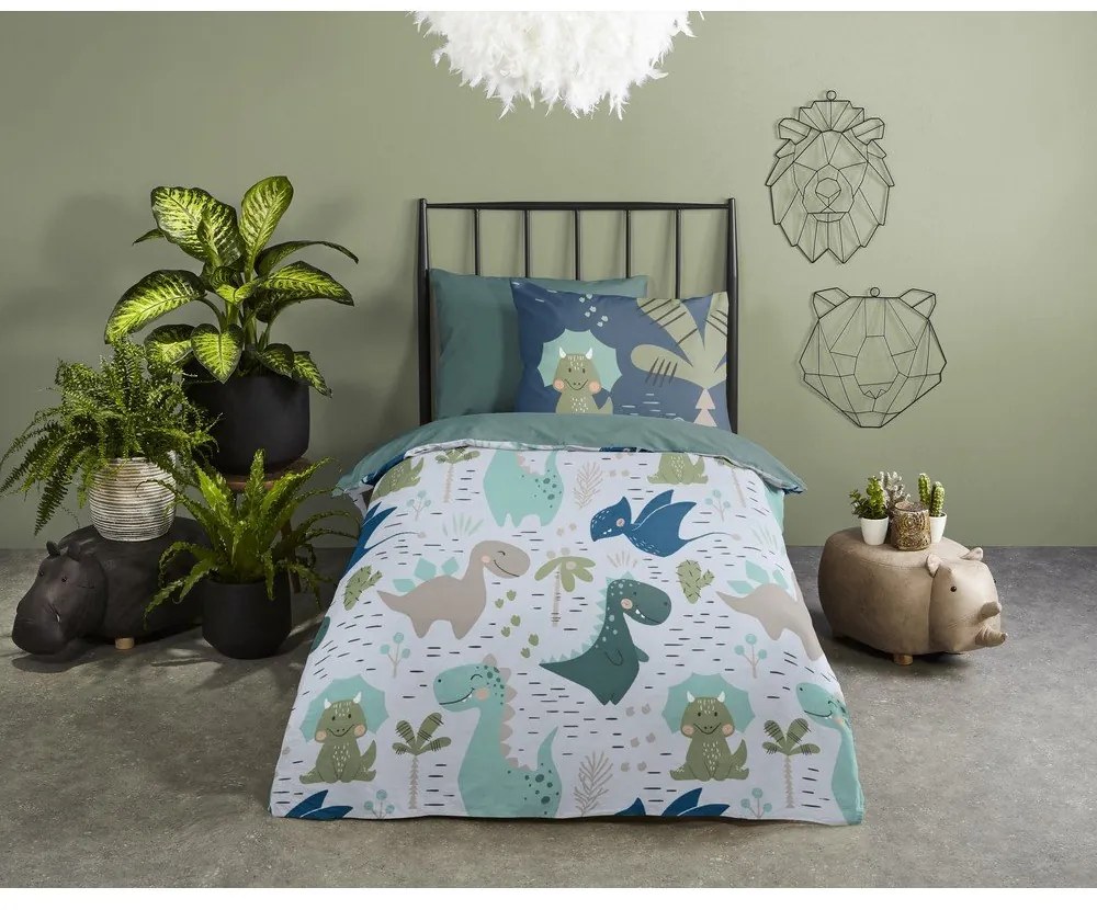Zielono-niebieska pościel dziecięca jednoosobowa z mikrowłókna 140x200 cm – Good Morning