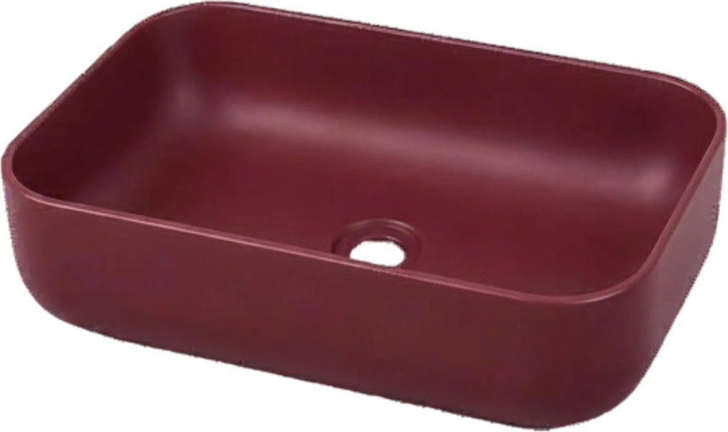 Massi Umywalka ceramiczna nablatowa prostokątna bordowa FLOW Bordo 60 cm
