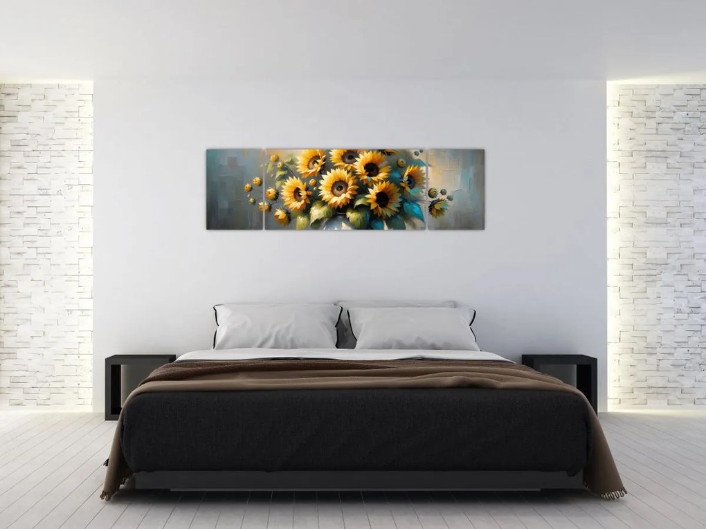 Obraz – Wazon ze słonecznikami (170x50 cm)