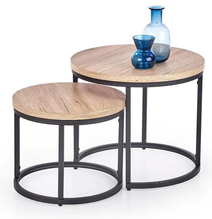 Zestaw 2 stolików kawowych JENO dąb/czarny