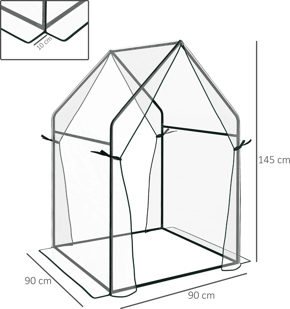 Outsunny Szklarnia dla Młodych Rosnących Roślin, 90 cm x 90 cm x 145 cm, Przezroczysty + Czarny