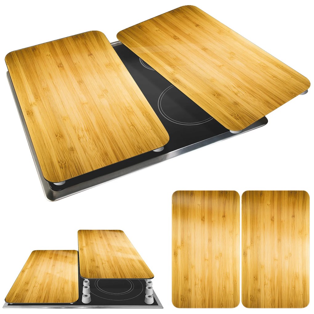 Szklane płyty ochronne WOODEN LOOK na kuchenkę – 2 sztuki, WENKO