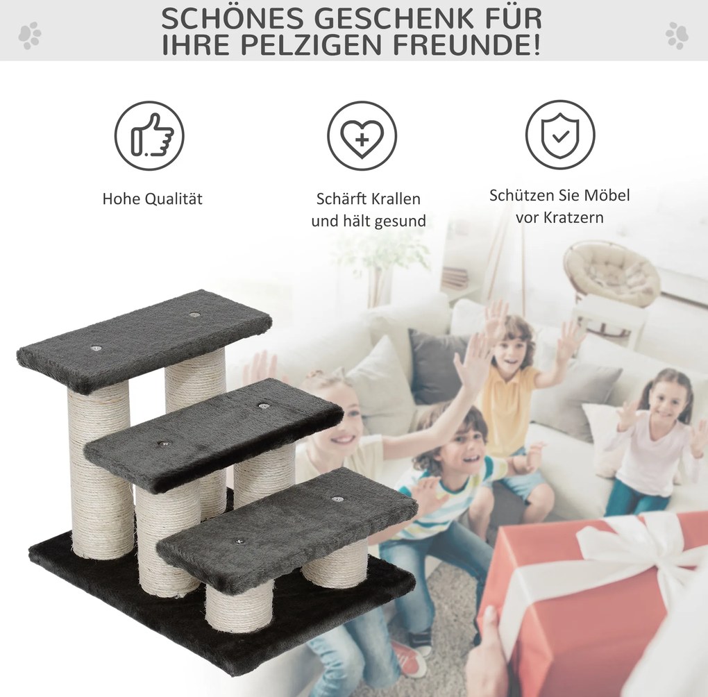 PawHut Drapak Schodki dla Kota Wygodne i Stabilne Szare 45x35x34cm | Aosom PL