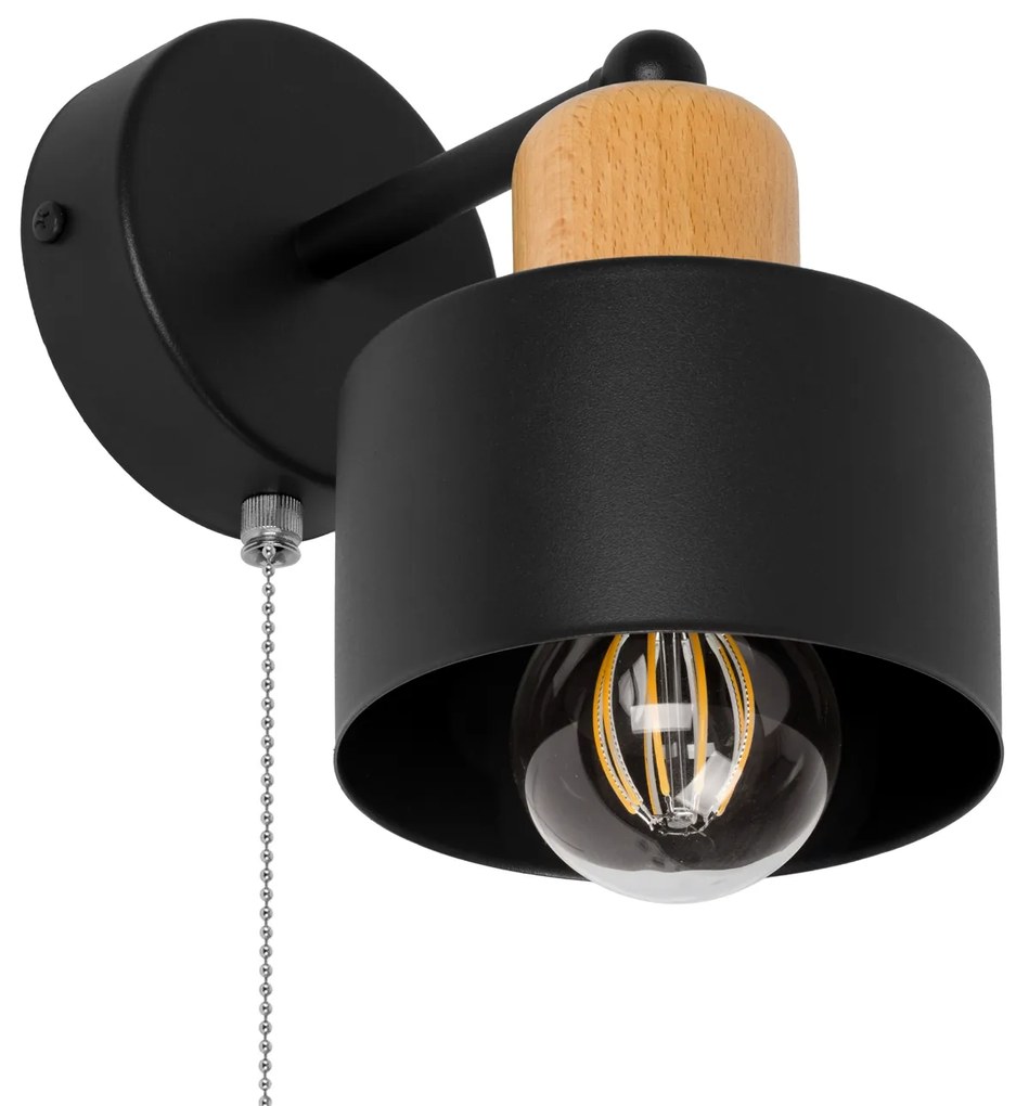 Czarny kinkiet LED SHWD-BU1010SC jednopunktowy z metalu i drewna z włą