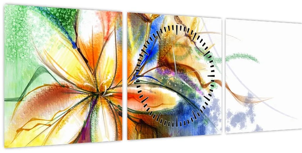 Obraz - Kwiat (z zegarem) (90x30 cm)