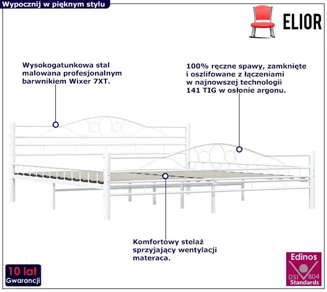 Białe metalowe łózko loftowe 200x200 cm - Frelox