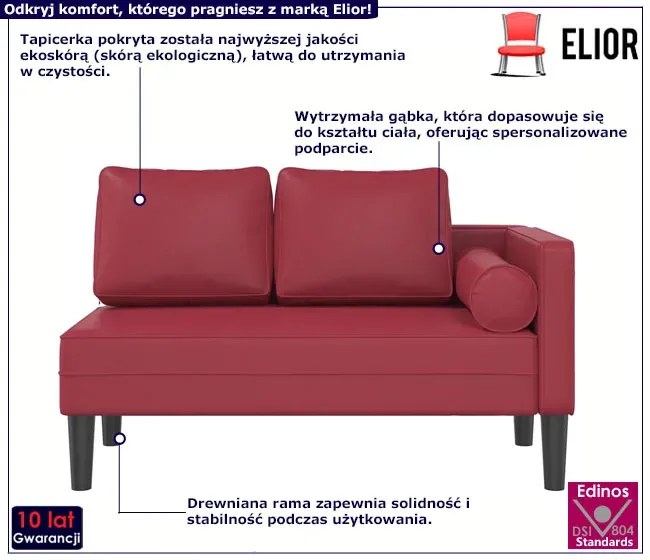 Czerwony nowoczesny szezlong z poduszkami A6-B71