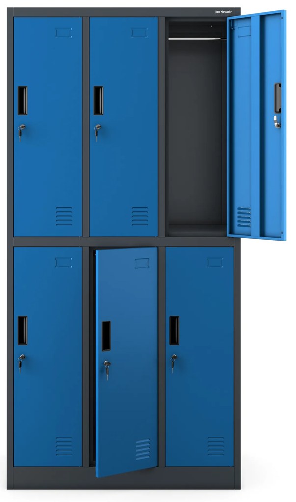Szafka socjalna ubraniowa BHP antracytowo-niebieska: 6-drzwiowa IGOR 900 x 1850 x 450 mm