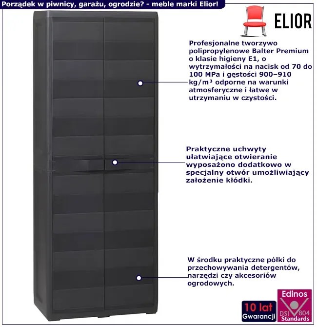 Czarna szafa warsztatowa do garażu i piwnicy K6-H42