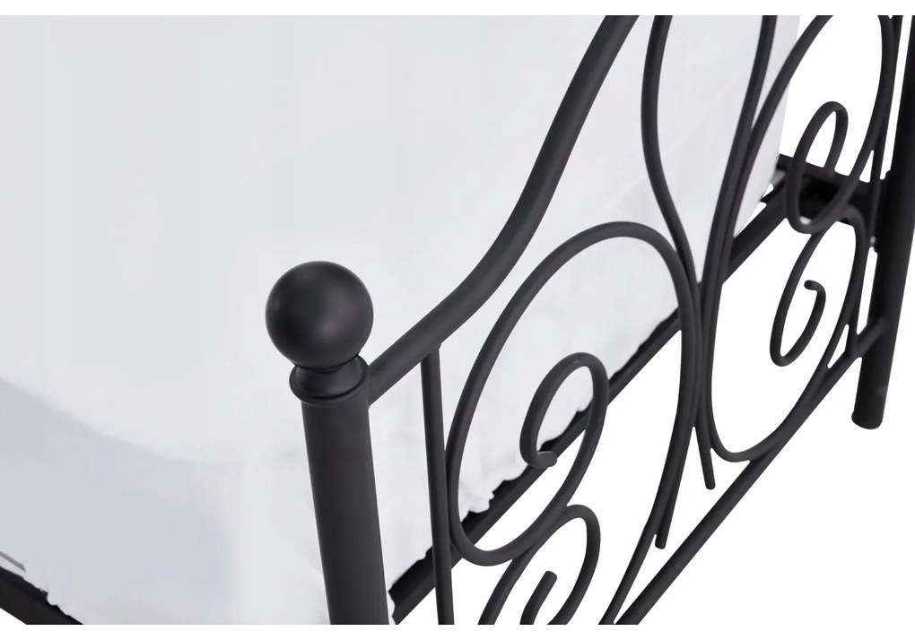 Łóżko Metalowe 90x200 cm ze Stelażem Jednoosobowe LORDI Czarne