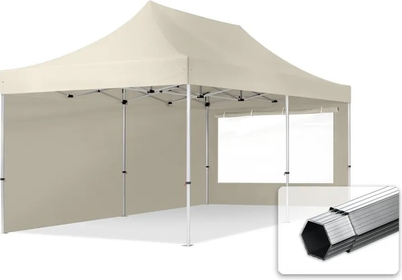 TOOLPORT 3x6 m Namiot Ekspresowy PROFESSIONAL Alu 40mm, ze ścianami bocznymi, okna panoramiczne, kremowy - (600231)