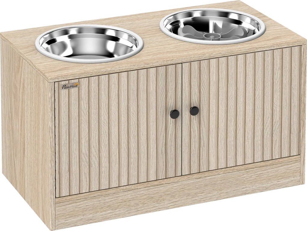 PawHut Stacja karmienia dla psa z 2 miskami ze stali nierdzewnej, szafka na akcesoria, dla dużych psów, akcesoria, drewno | Aosom PL