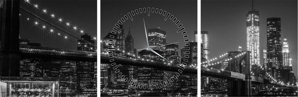 Obraz mostu Brooklyn Bridge w Nowym Jorku (z zegarem) (90x30 cm)