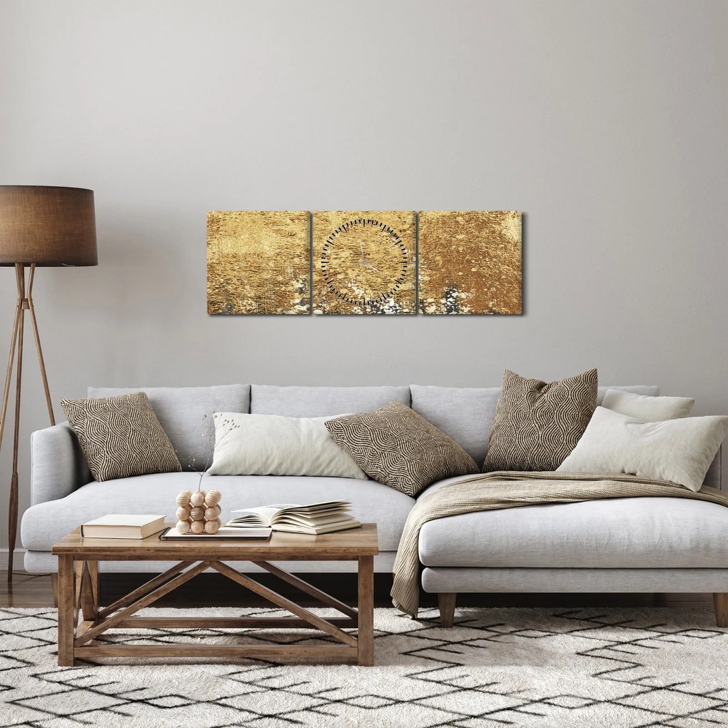 Obraz - Złota struktura N⁰3 (z zegarem) (90x30 cm)