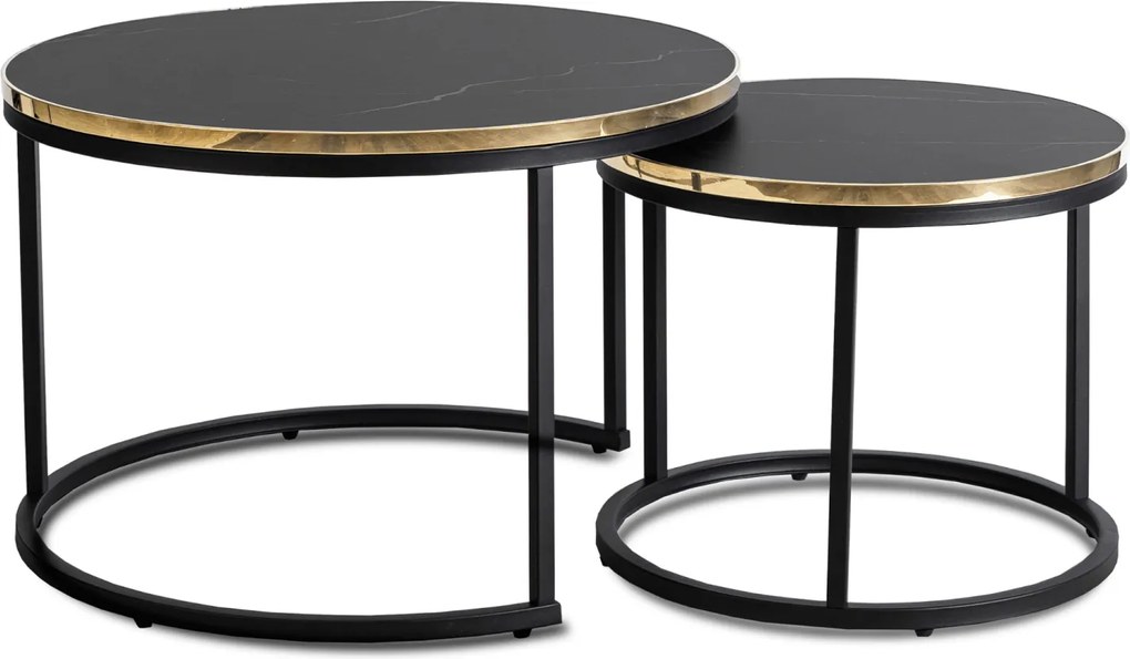 Zestaw Stolików Kawowych ARON 70 cm/50 cm Czarny Marmur Glamour