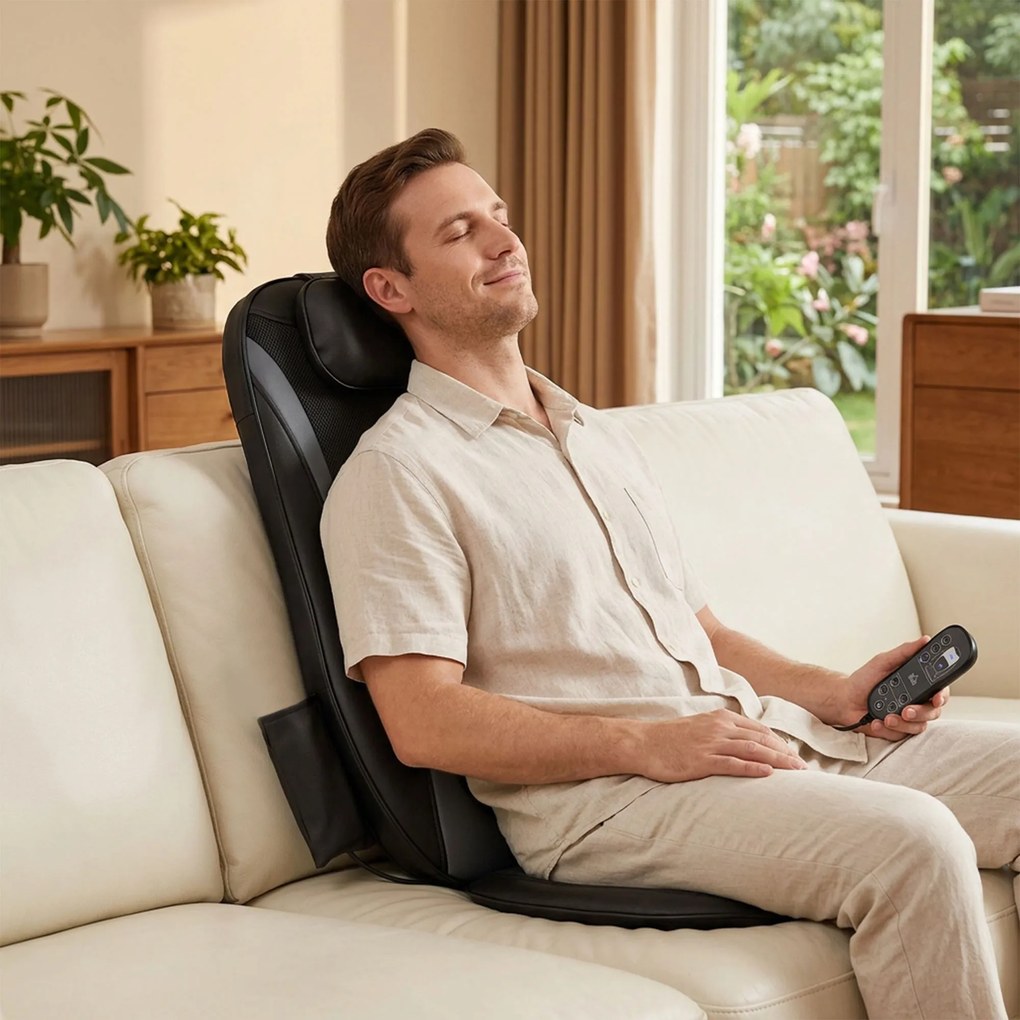 HOMCOM Shiatsu masażer pleców z ogrzewaniem, głęboki masaż i 3-stopniowa wibracja siedziska, urządzenie na bóle pleców | Aosom PL