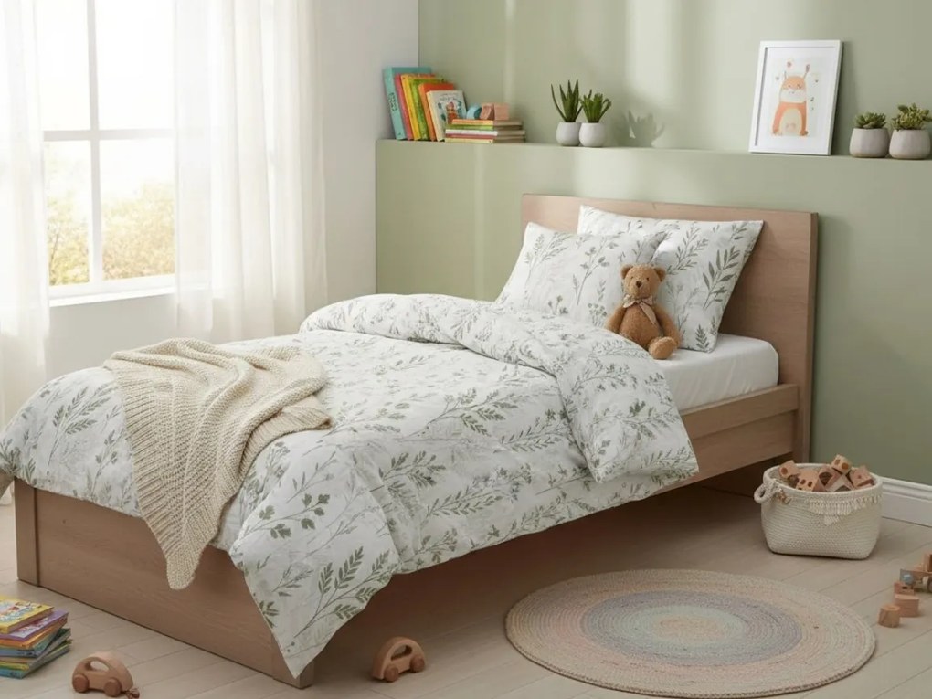 PrzytulneMieszkanie.pl PrzytulneMieszkanie.pl Pościel do łóżeczka z bawełny Renforcé LEAFORA biała Rozmiar pościeli: 45 x 65 cm | 90 x 140 cm