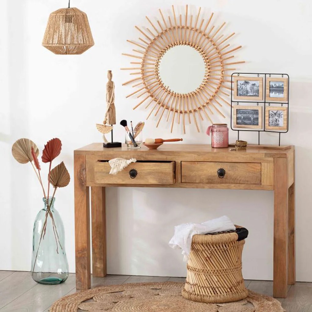 Lusterko ścienne SUN w plecionej oprawie, Ø 58 cm