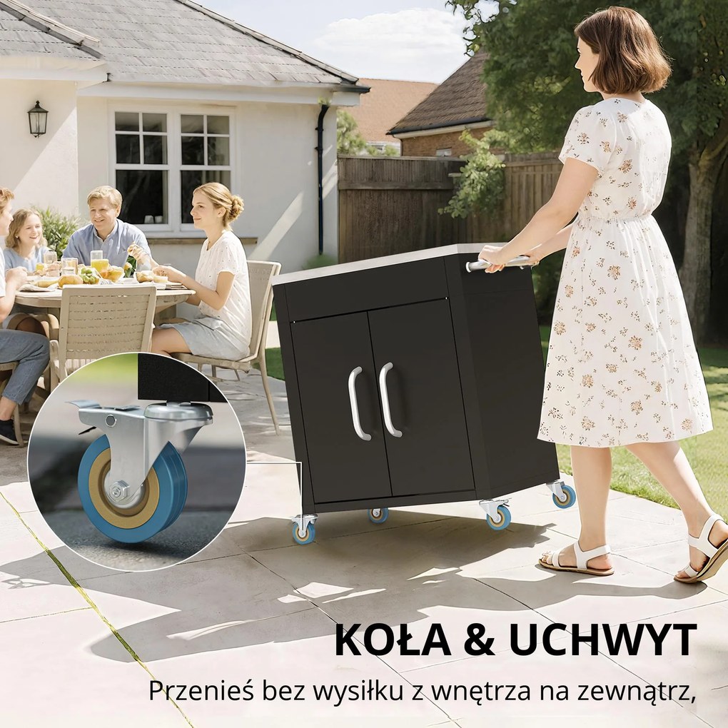 Homcom Wózek do grilla - wózek na grill, mały wózek na grill, duży wózek na grill, wózek na grill dla ogrodu, Stal Szlachetna Czarny | Aosom PL