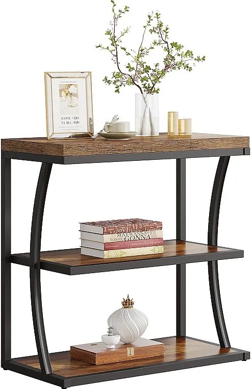 Mały, wąski stolik boczny, metalowy stolik pomocniczy w stylu rustykalnym do salonu, sypialni, małych pomieszczeń, przy łóżku