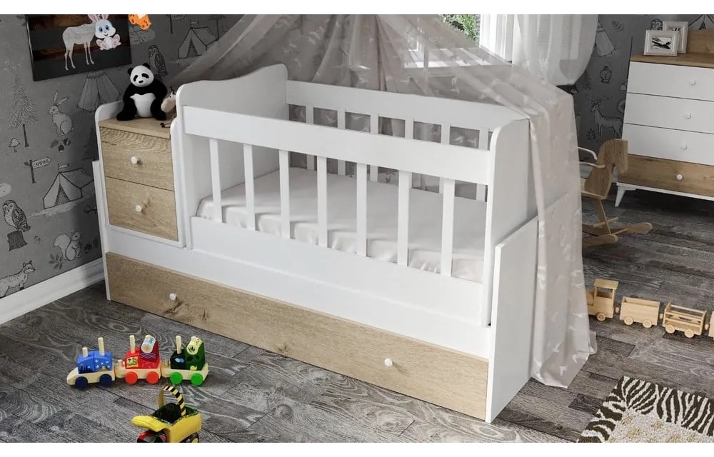 Białe/naturalne łóżeczko ze schowkiem 60x120 cm Sansa – Kalune Design