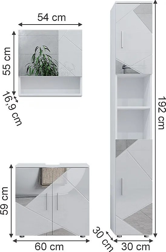 Zestaw mebli łazienkowych biały wysoki połysk z wkładkami 80x41x58.6 irma