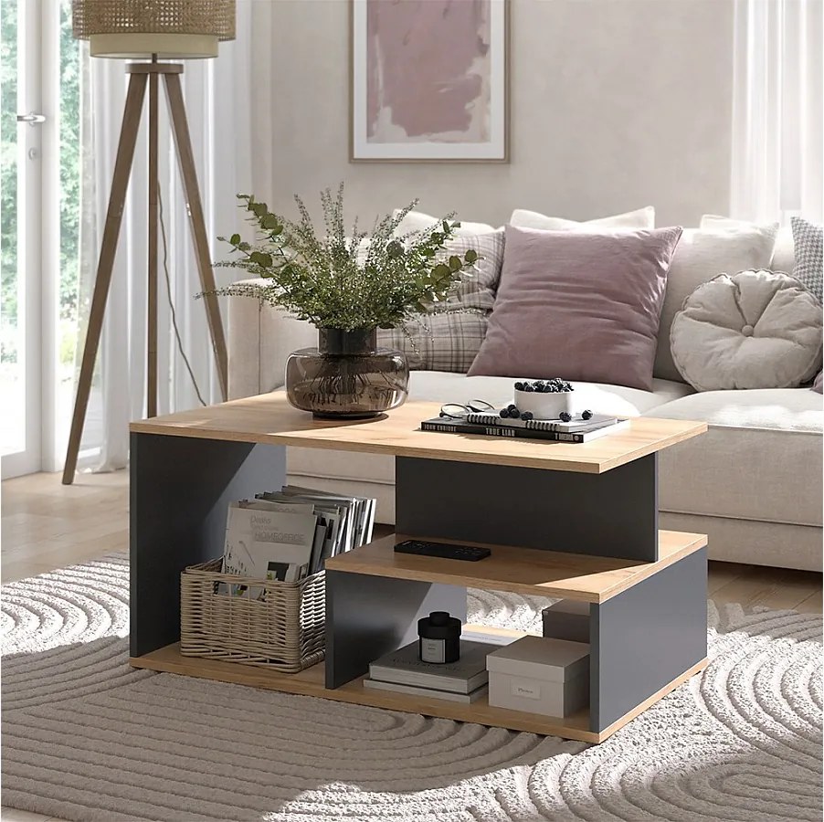 Stolik kawowy złoty dąb power/antracyt 90x49.4x43.8 hasso