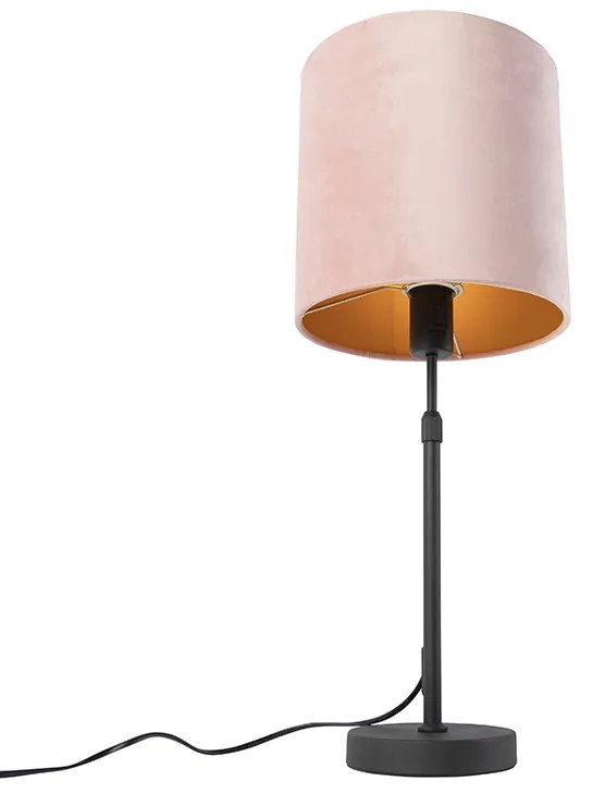 Lampa stołowa czarna z różowym aksamitnym abażurem ze złotem 25 cm - Parte klasyczny/Antyczny Oswietlenie wewnetrzne